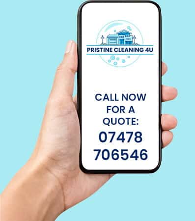 Picture of mobile phone with Pristine Cleaning 4U's contact details